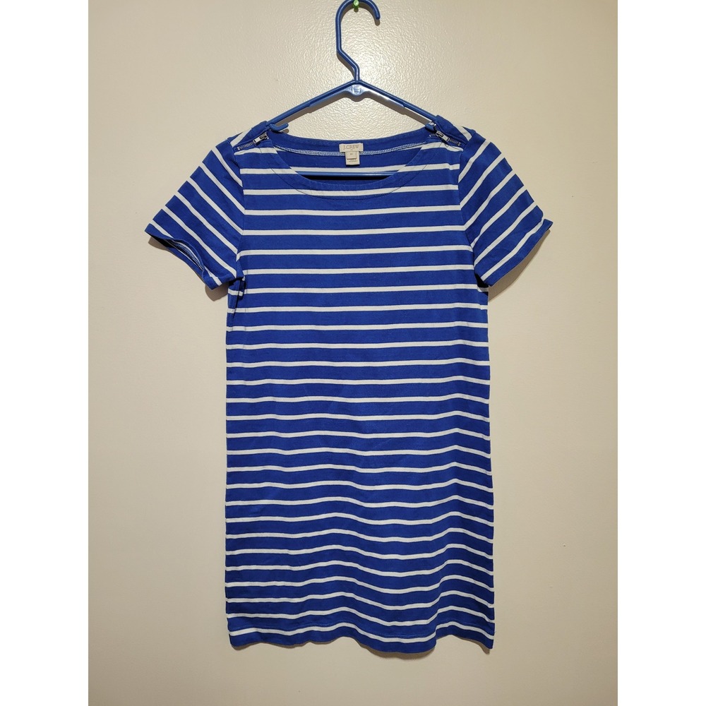 J.Crew T-Shirt‎ Dress Womens XS Blue White Striped Shoulder Zippers